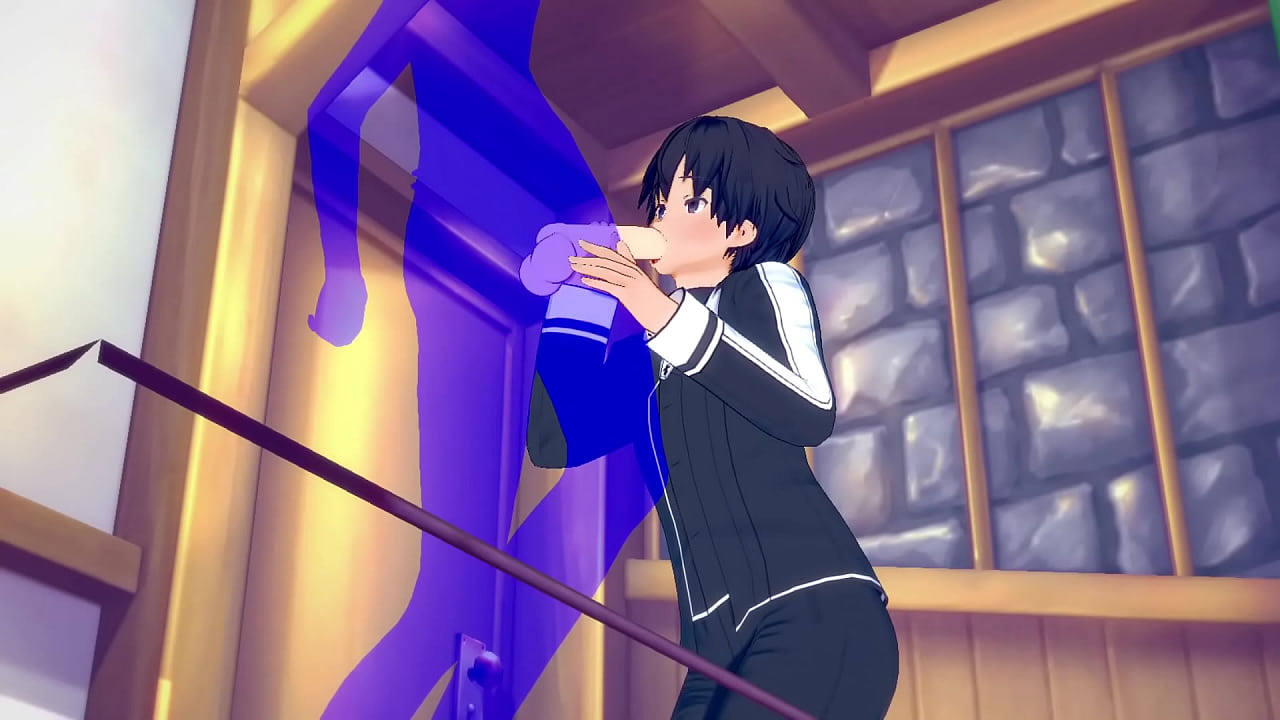 Sword Art Online Yaoi – Kirito Boquete com gozada na boca – Japonês asiático manga anime game pornô gay
