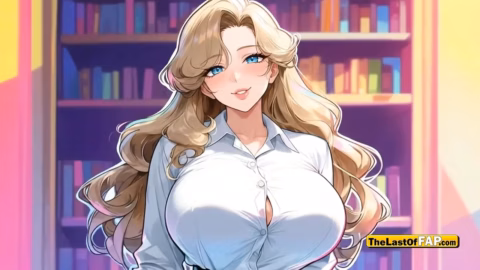 Bibliotecária MILF na mesa da biblioteca